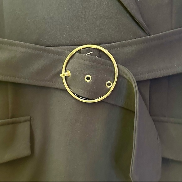 NWT Sharagano Notched Collar 3/4 Sleeve Solid Belted Stretch Crepe Dress Navy - Picture 7 of 13